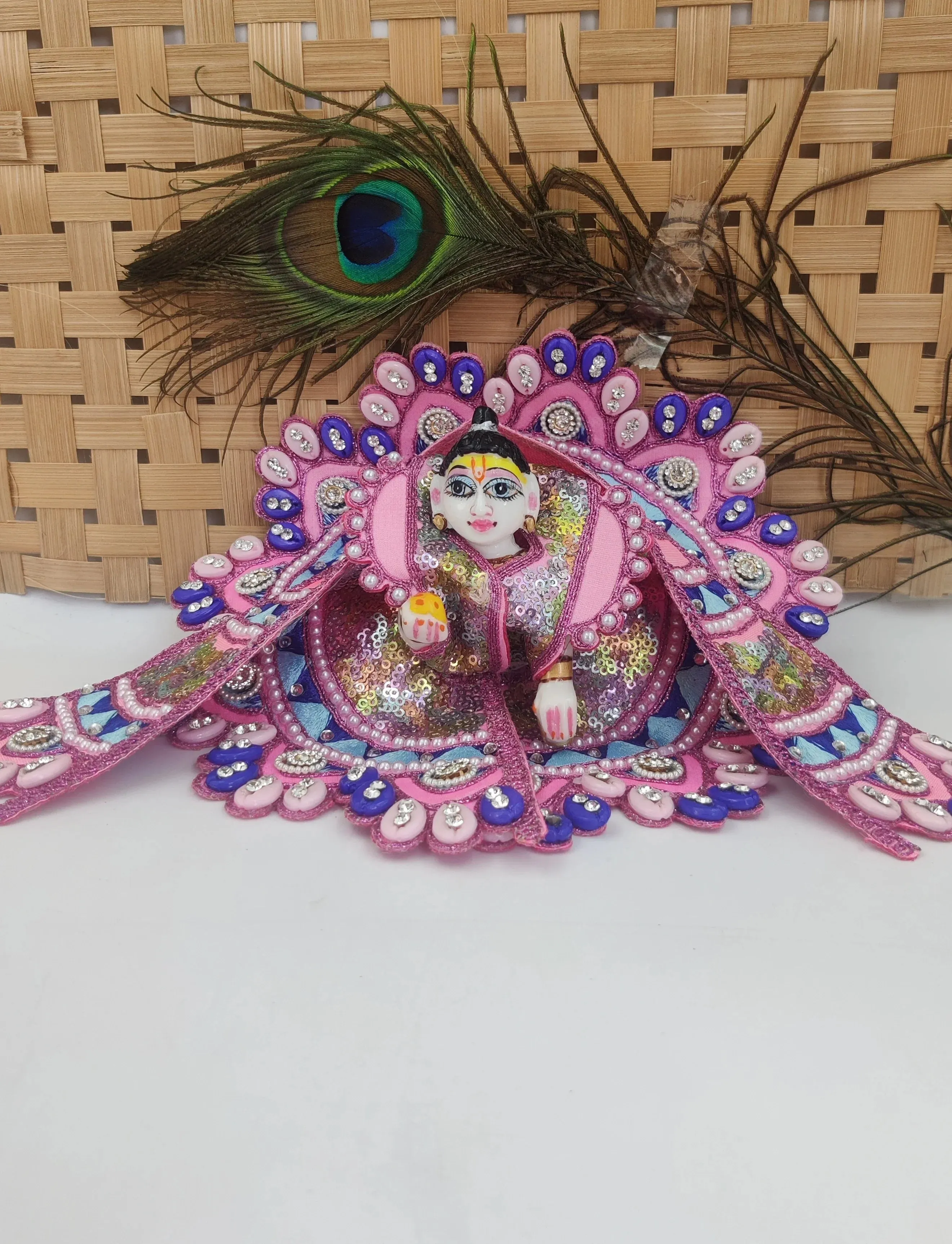 Multi kodhi design embroidery pink laddu gopal dress