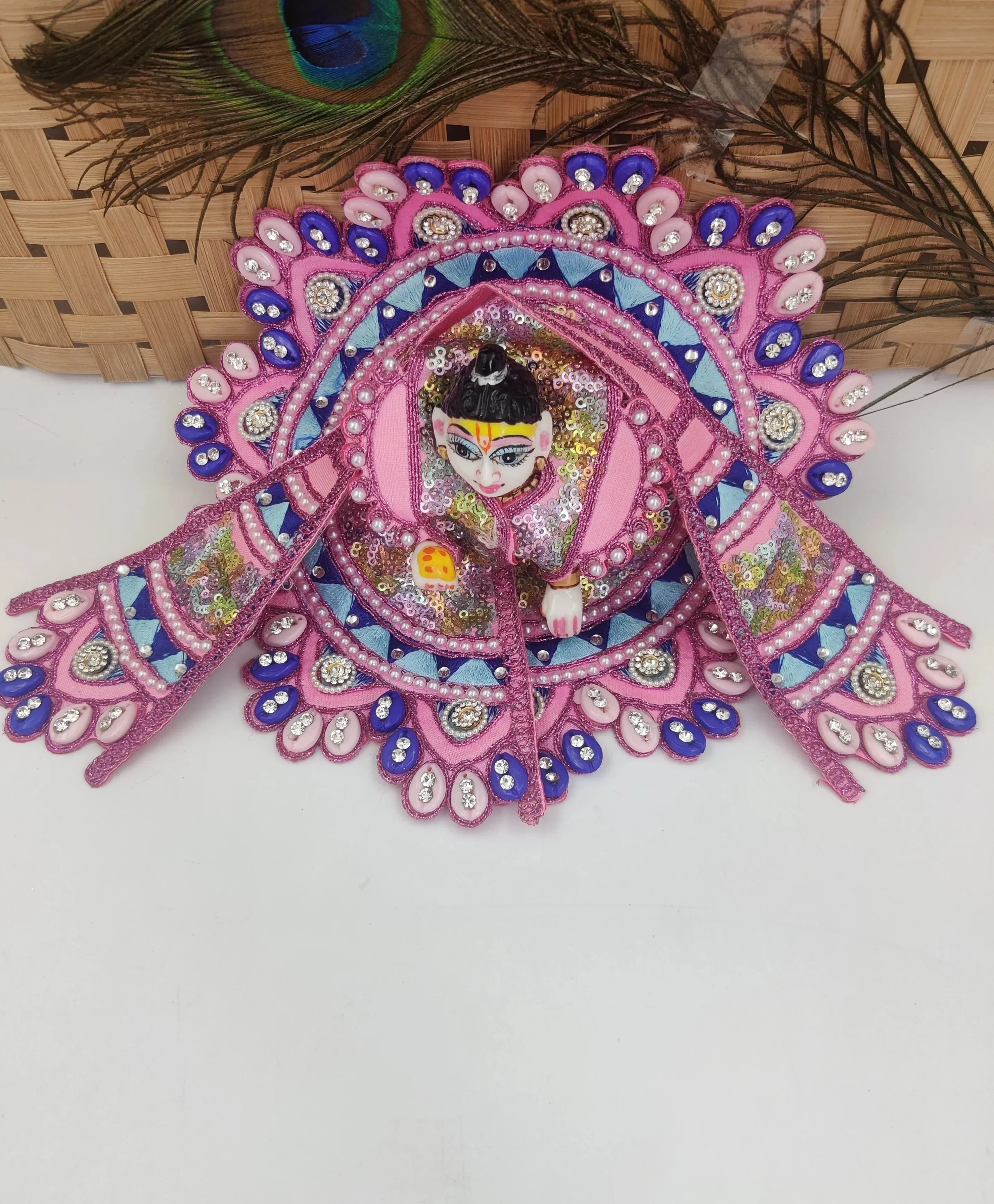 Multi kodhi design embroidery pink laddu gopal dress