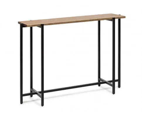 Narrow Golden Black Hallway Console Table with Textured Top