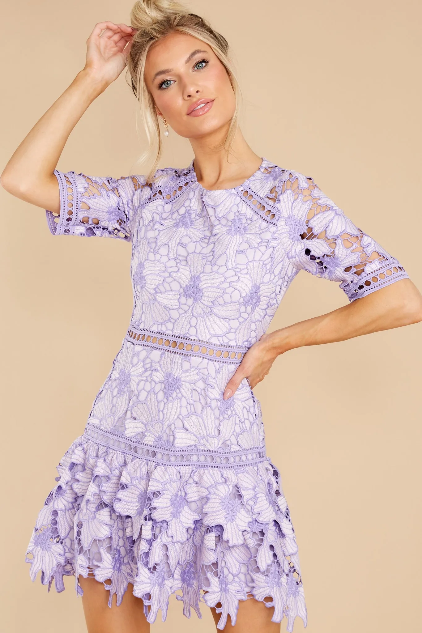 Oblivious Beauty Lavender Lace Dress