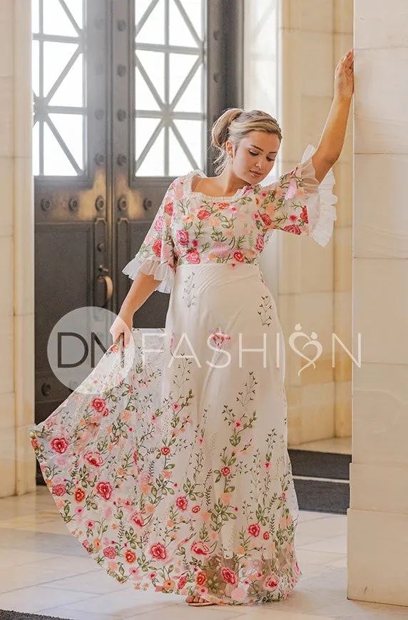 Odette Ivory Garden Floral Gown - DM Exclusive