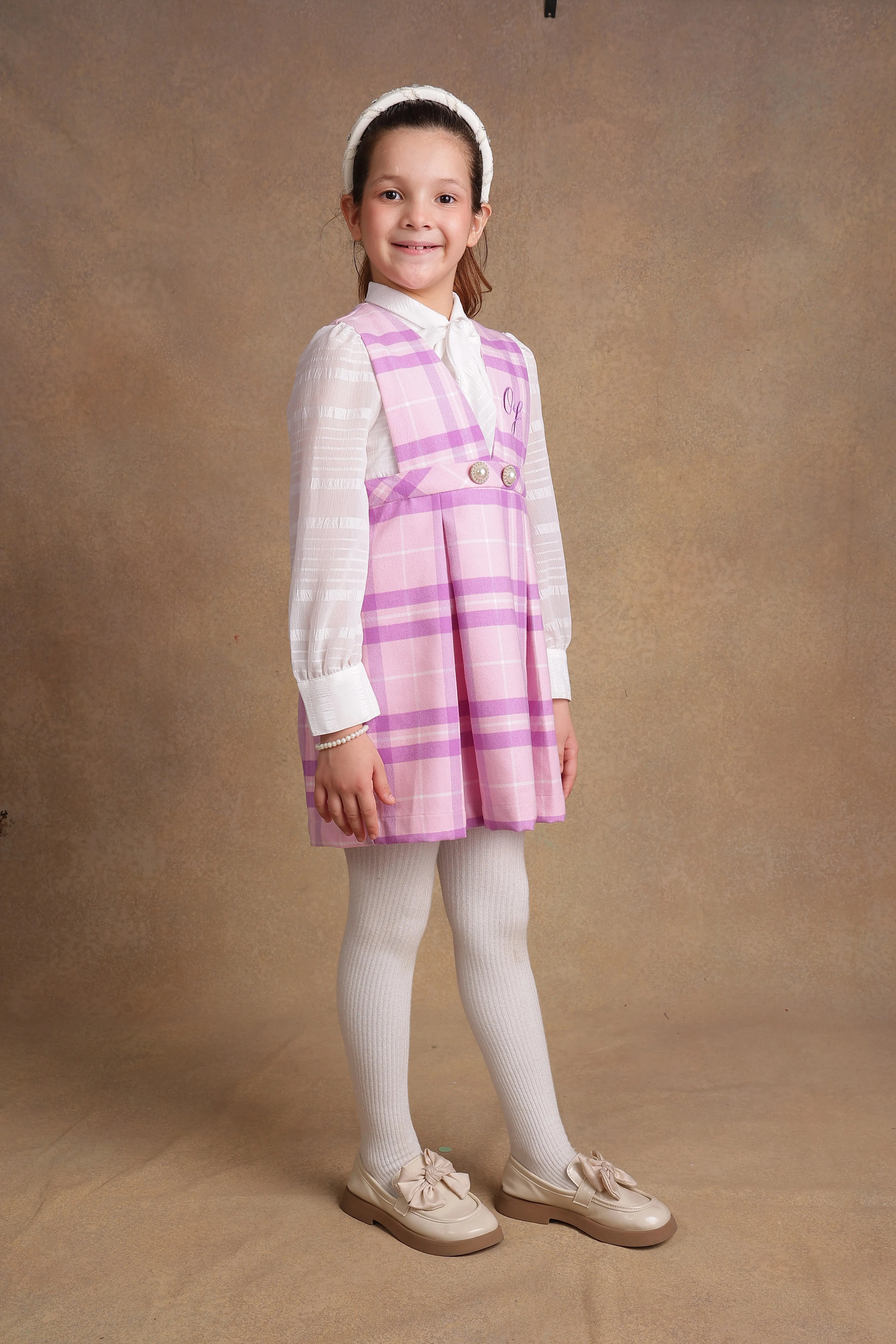 One Friday Kids Girls Pink & Lilac Checkered Dress