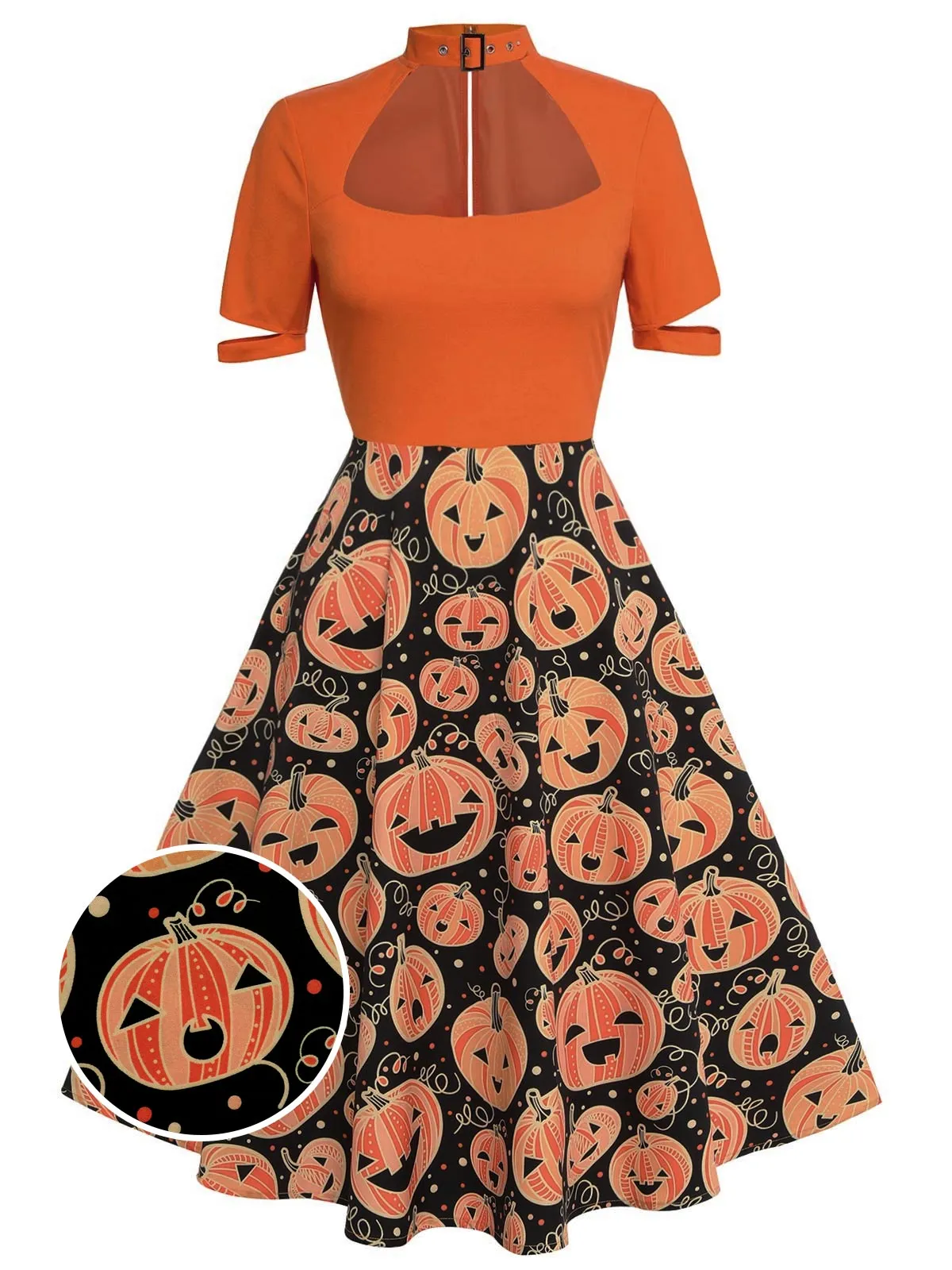 Orange 1950s Halloween Pumpkin Swing Dress