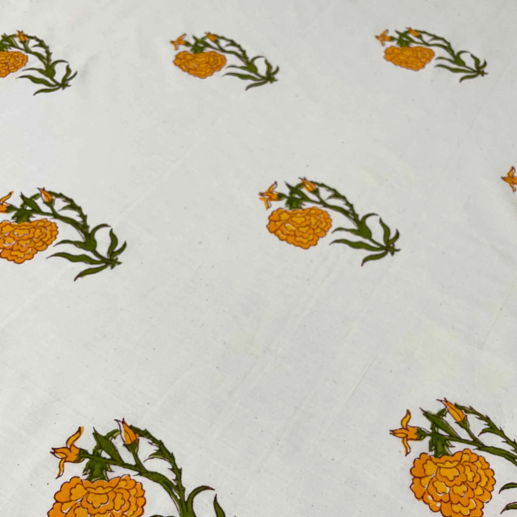 Orange Marigold Hand Block Printed Organic Fabric