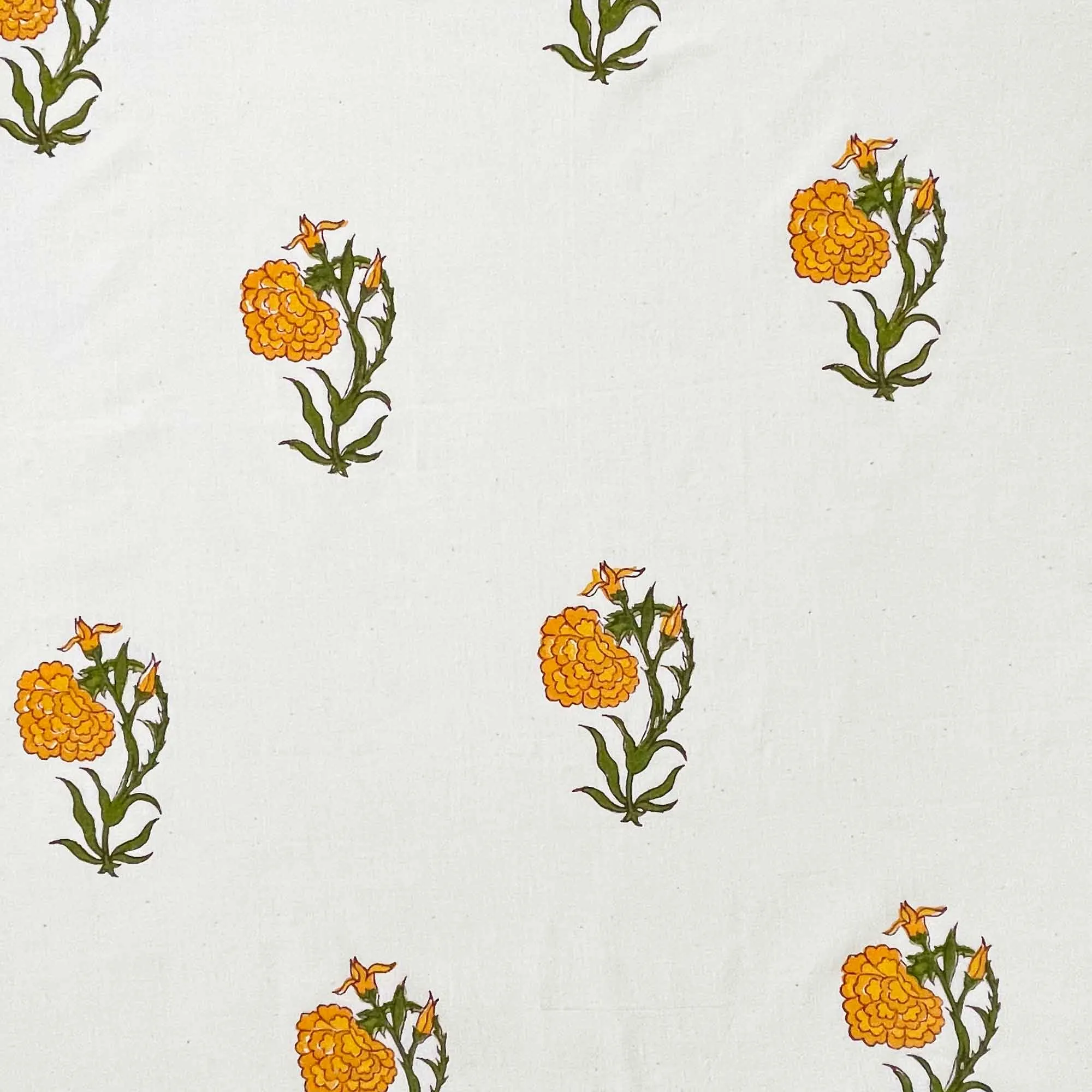 Orange Marigold Hand Block Printed Organic Fabric