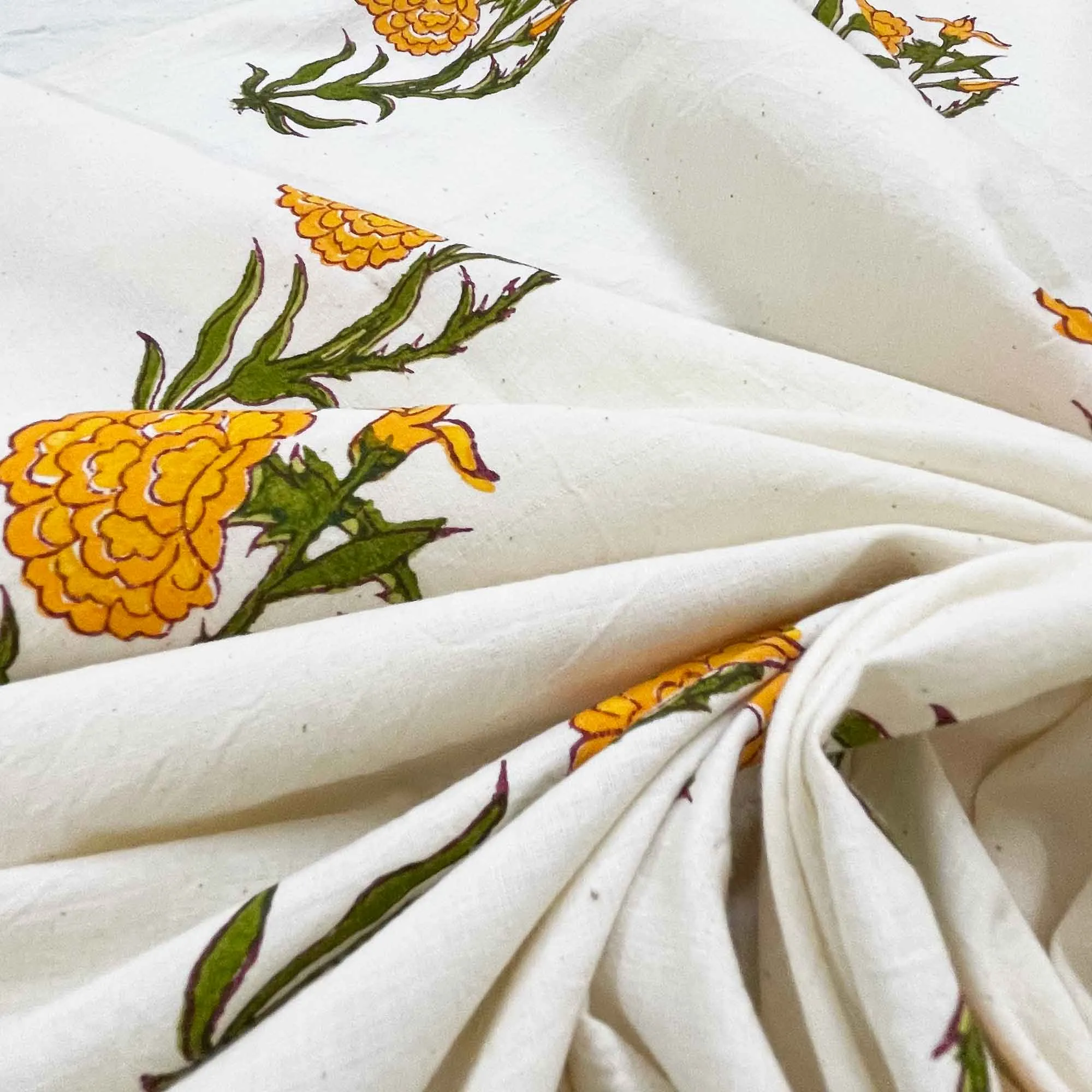 Orange Marigold Hand Block Printed Organic Fabric