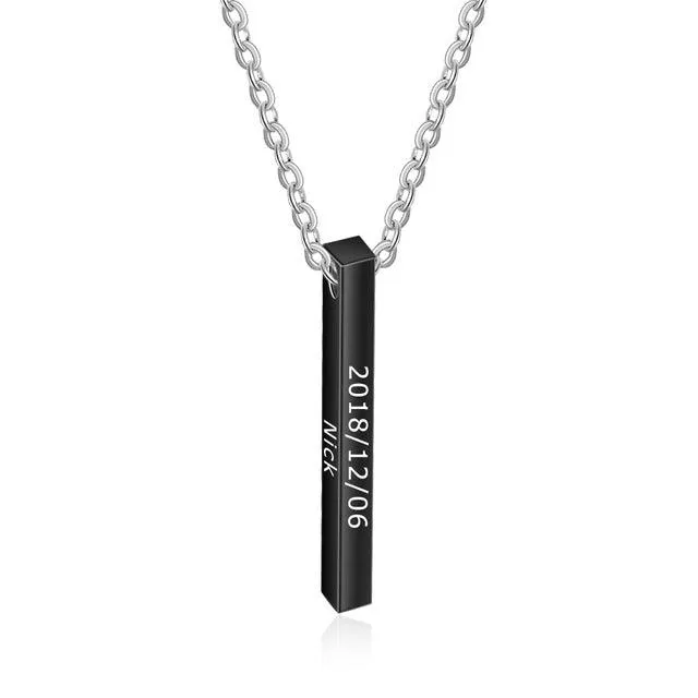 Personalized Stainless Steel Engraved Name Strip Pendant Necklaces, 3 Color Options, Fashion Gift For Women