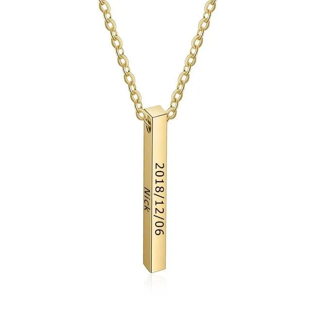 Personalized Stainless Steel Engraved Name Strip Pendant Necklaces, 3 Color Options, Fashion Gift For Women