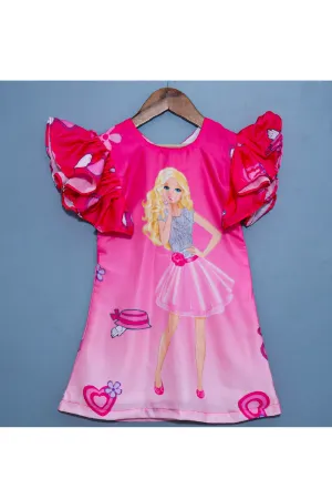 Pink Barbie Printed Satin Dress