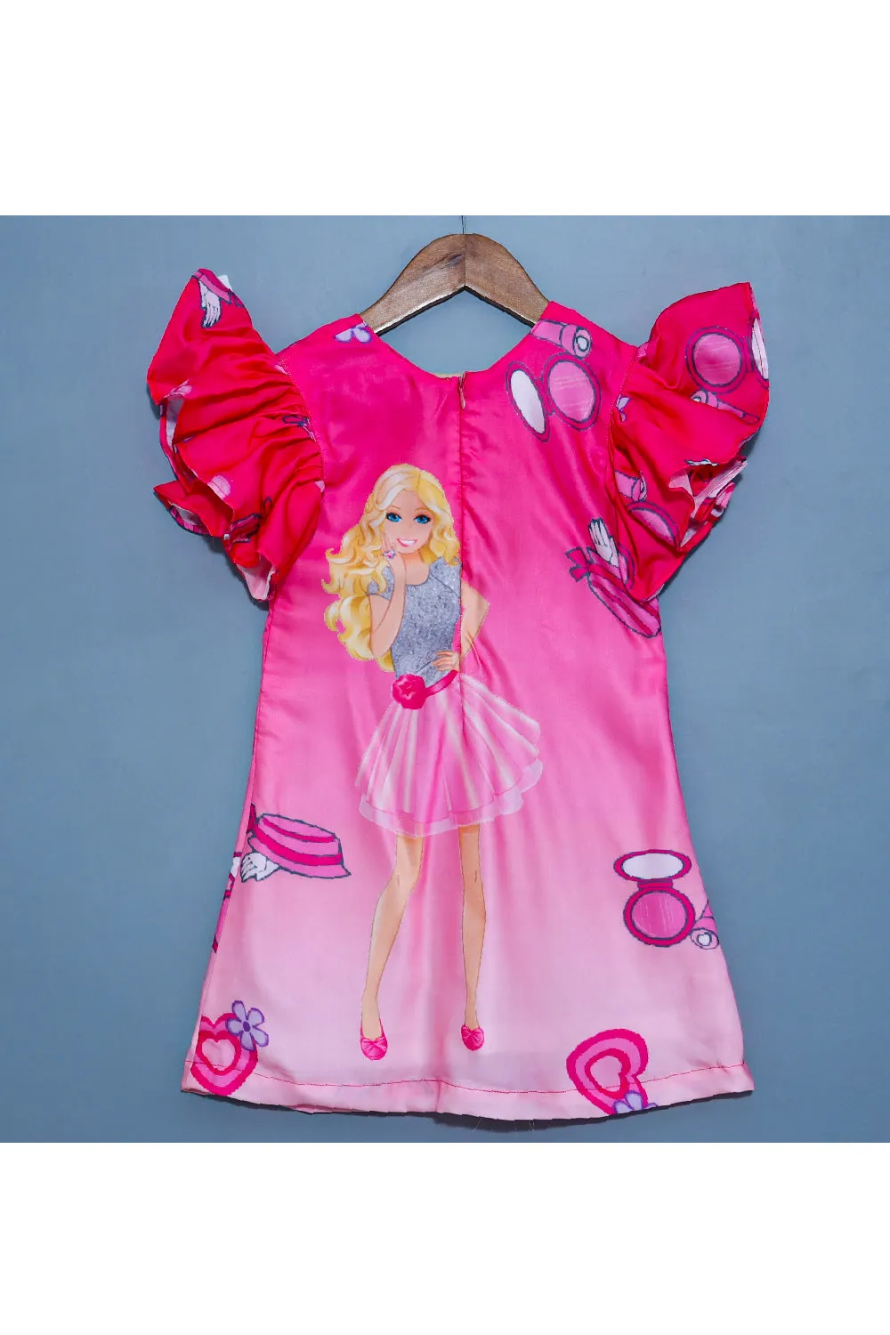 Pink Barbie Printed Satin Dress