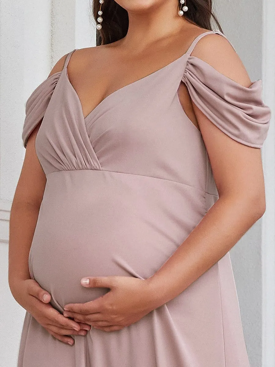 Plus Size Cold Shoulder V-Neck Column Maternity Dress