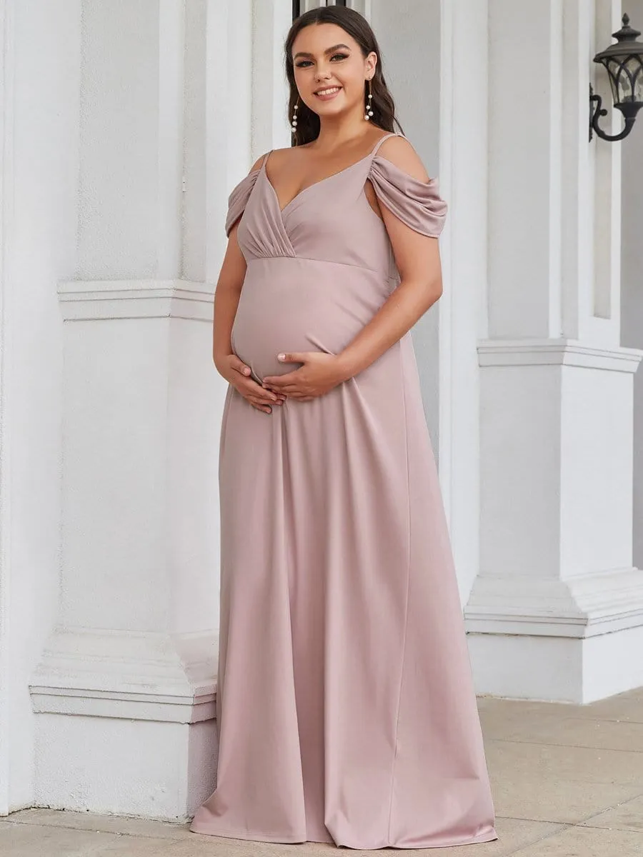 Plus Size Cold Shoulder V-Neck Column Maternity Dress