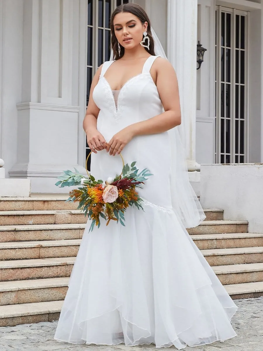 Plus Size Deep V-Neck Bodycon Mermaid Wedding Dress