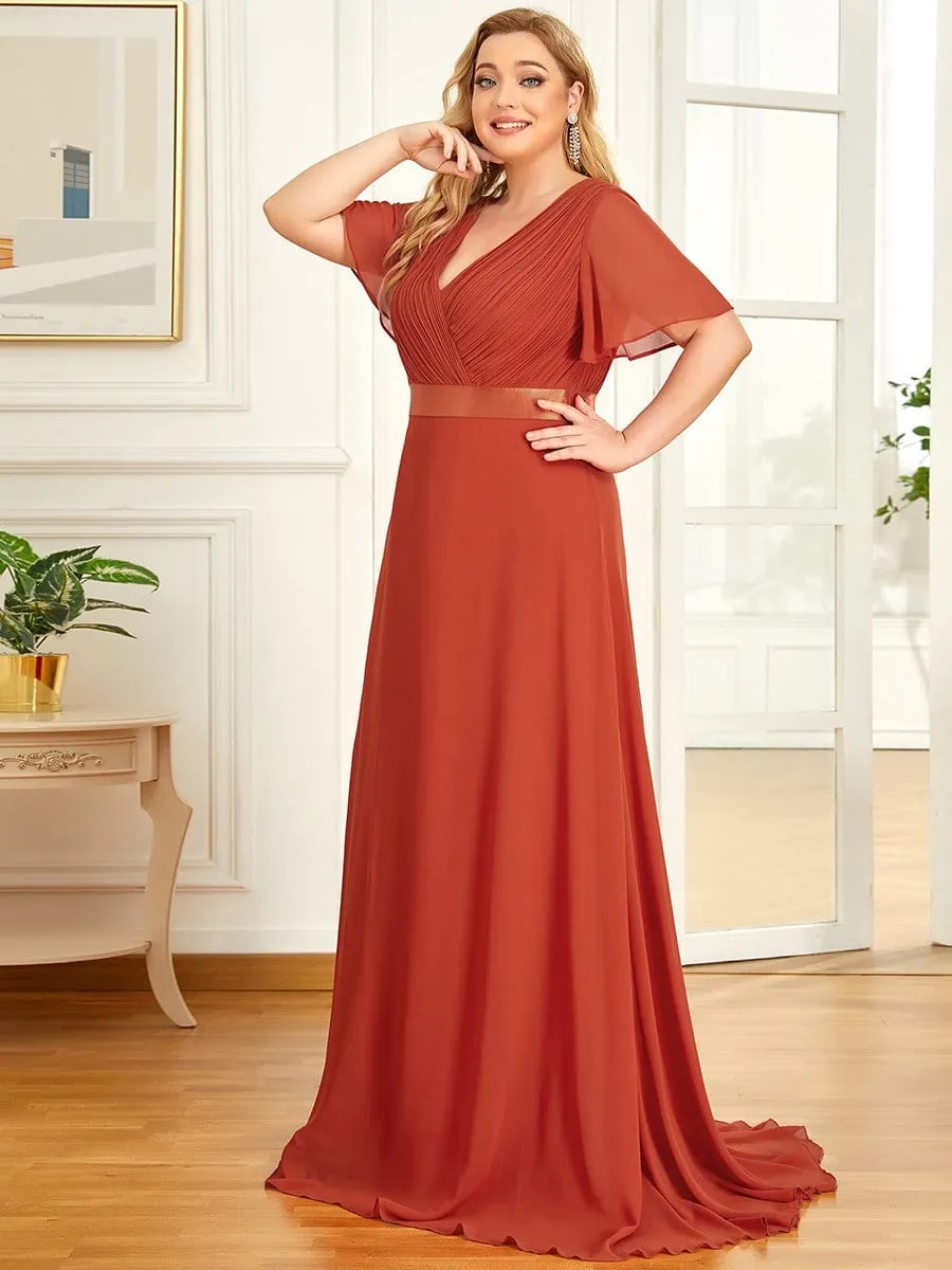 Plus Size Empire Waist Evening Dress with Short Sleeves