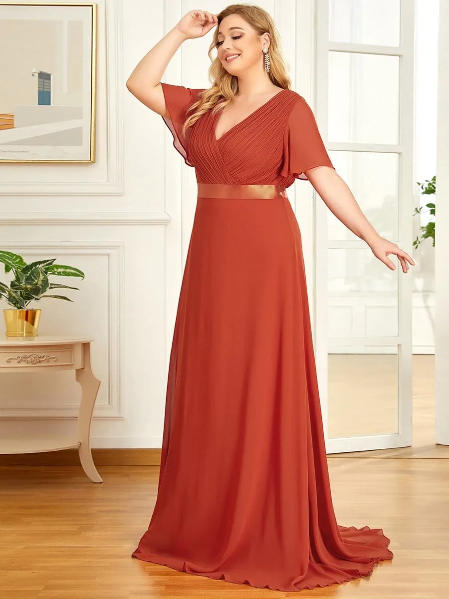 Plus Size Empire Waist Evening Dress with Short Sleeves