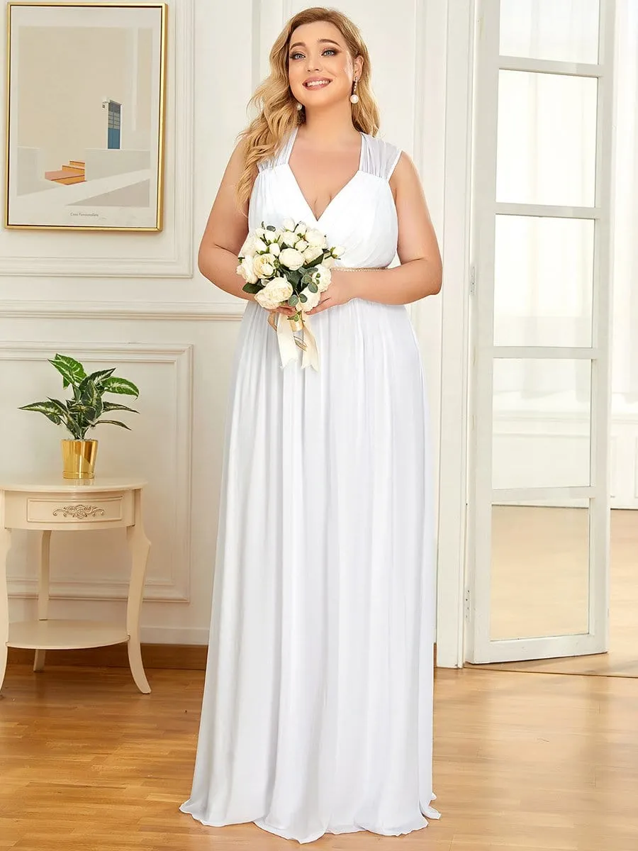 Plus Size V-Neck Sleeveless Beaded Belt Chiffon A-Line Evening Dress