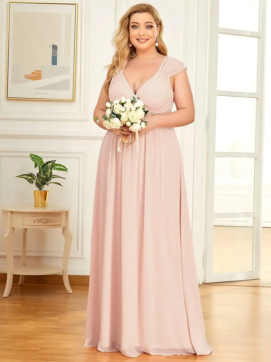 Plus Size V-Neck Sleeveless Beaded Belt Chiffon A-Line Evening Dress