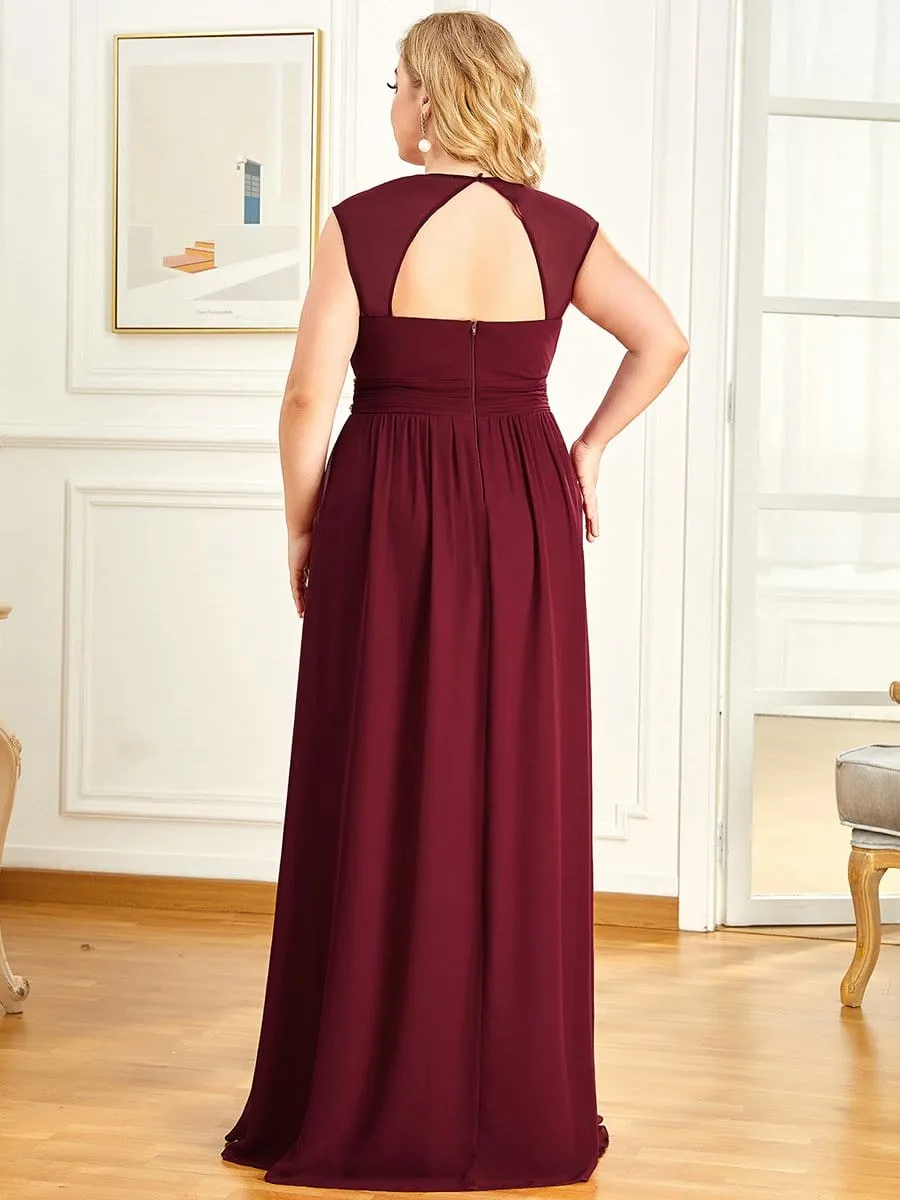 Plus Size V-Neck Sleeveless Beaded Belt Chiffon A-Line Evening Dress