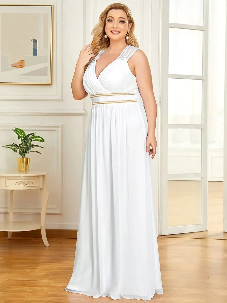 Plus Size V-Neck Sleeveless Beaded Belt Chiffon A-Line Evening Dress