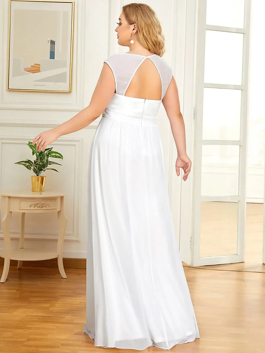 Plus Size V-Neck Sleeveless Beaded Belt Chiffon A-Line Evening Dress