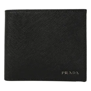 Prada Nero Black Grey Saffiano Cuir Leather Billfold Wallet