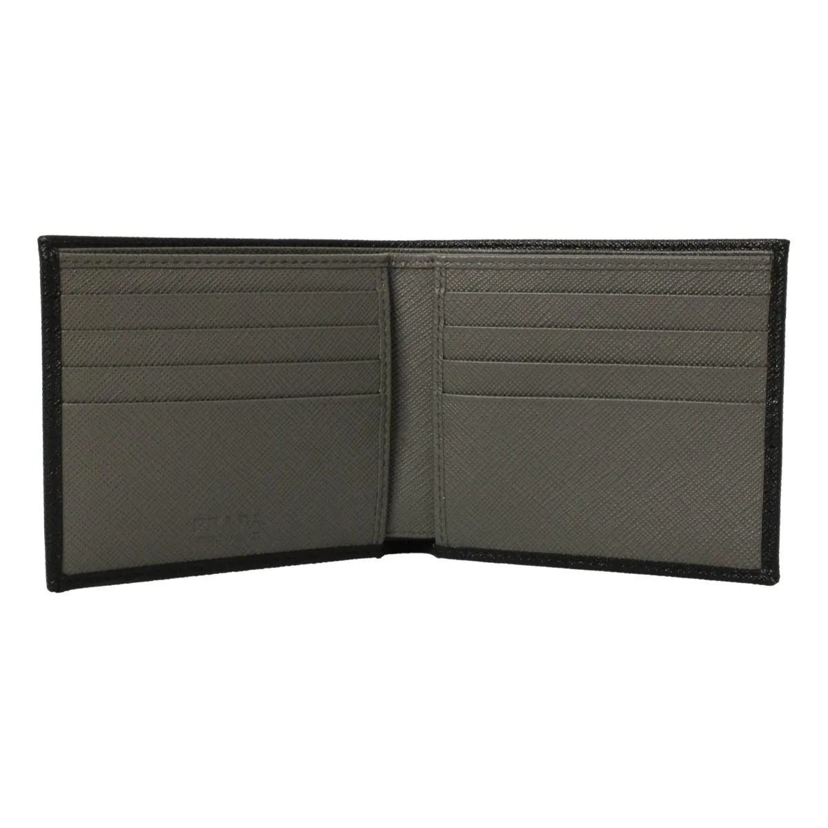 Prada Nero Black Grey Saffiano Cuir Leather Billfold Wallet