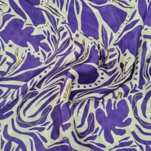 Premium Purple abstract Sequins Hand Embroidery Satin Chiffon