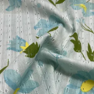 Premium  Sea Green Floral Dobby Embroidery Cotton Fabric