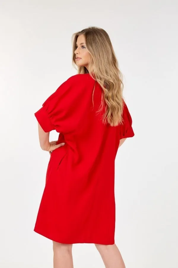 Puff Sleeve Dress With Frill Detail - Ships from The US