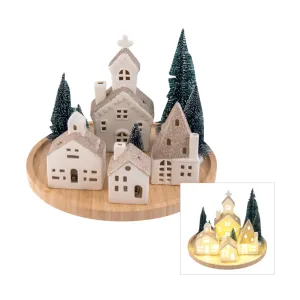 Pure Christmas Round Christmas House Tray with LED Champagne 30cm