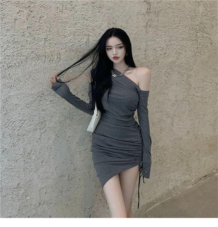 Pure Desire Sexy off-the-Shoulder Irregular Slim-Fit Dress