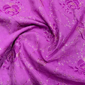 Purple Floral Sequins Embroidery Cotton Fabric