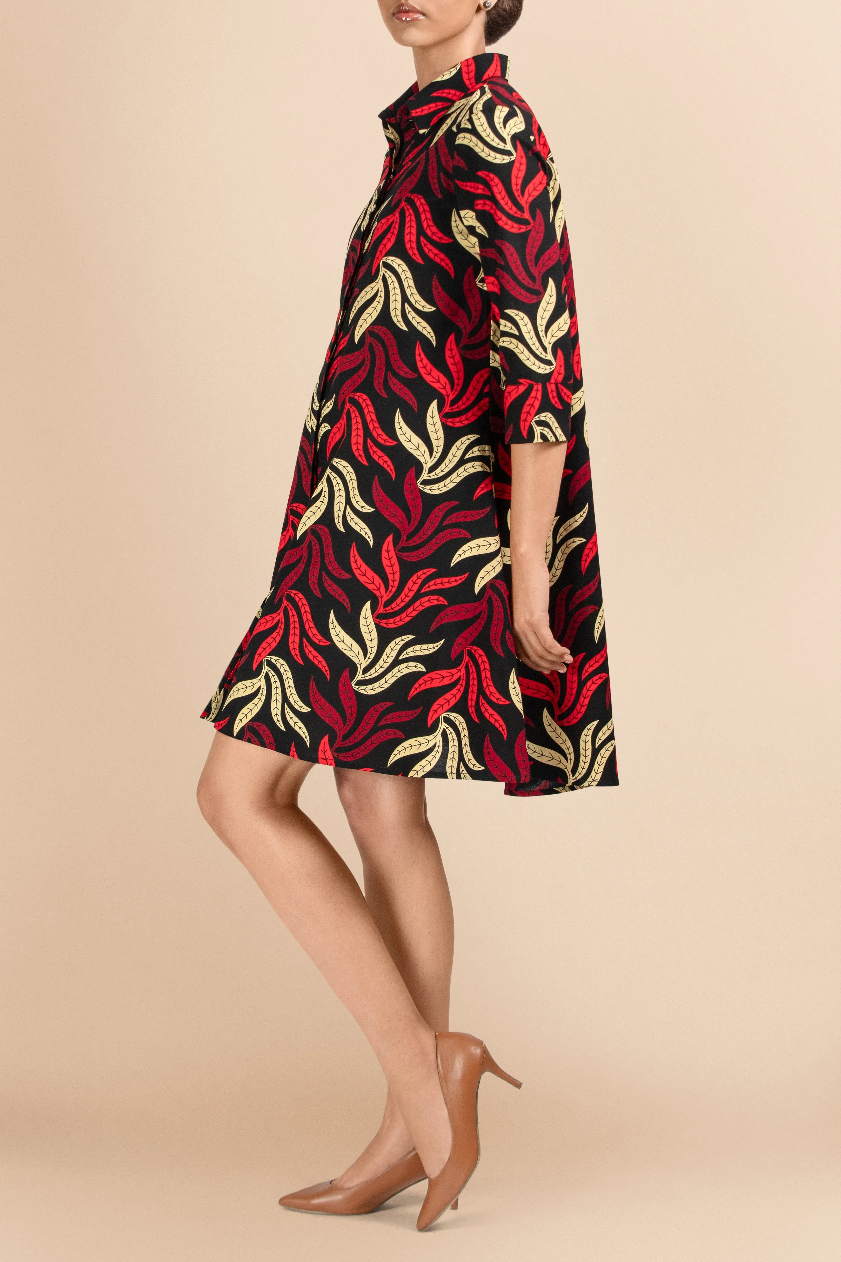 Raha Autumn Leaves Print Cotton Shirtdress