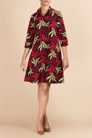 Raha Autumn Leaves Print Cotton Shirtdress