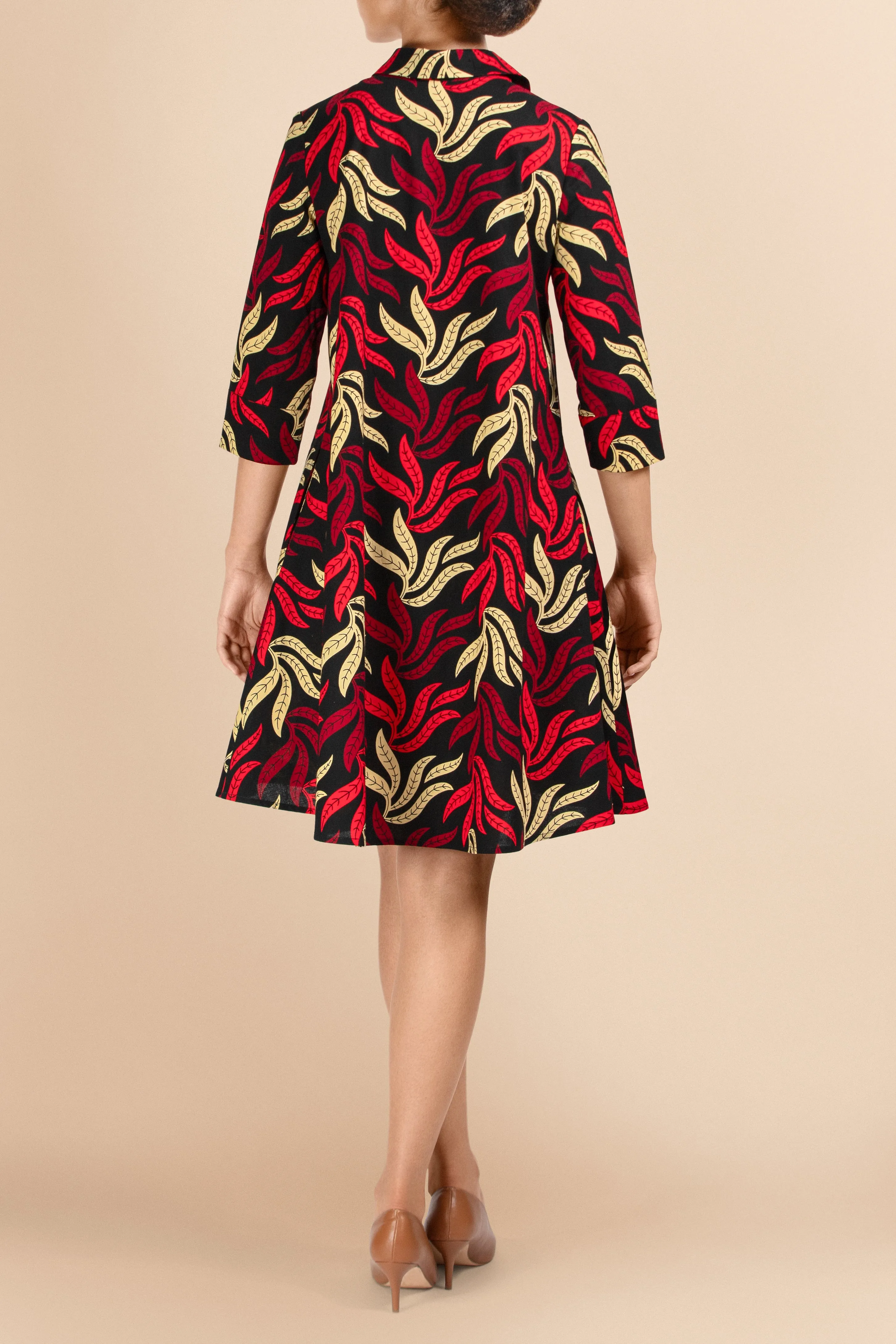 Raha Autumn Leaves Print Cotton Shirtdress