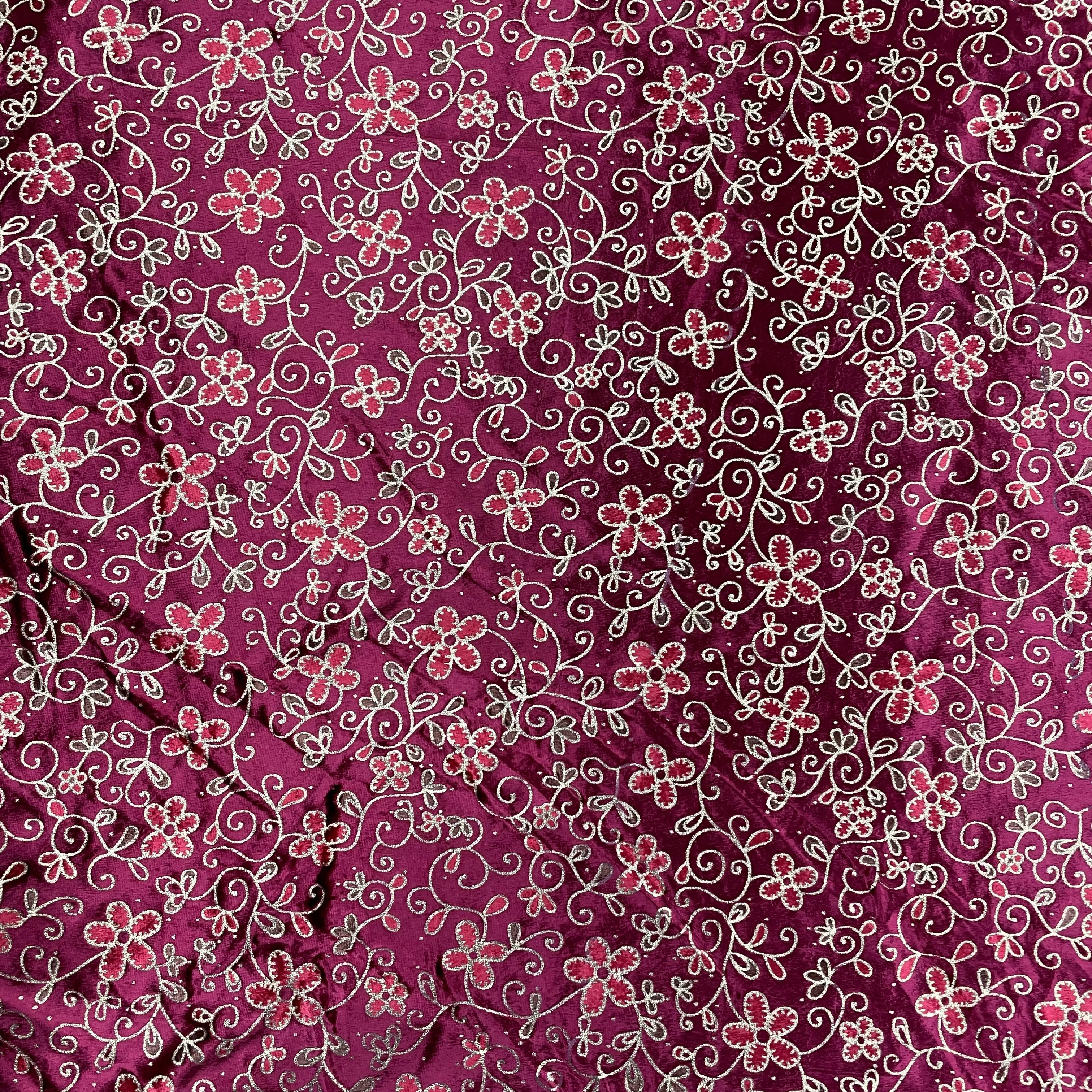 Red Floral Printed Velvet Fabric