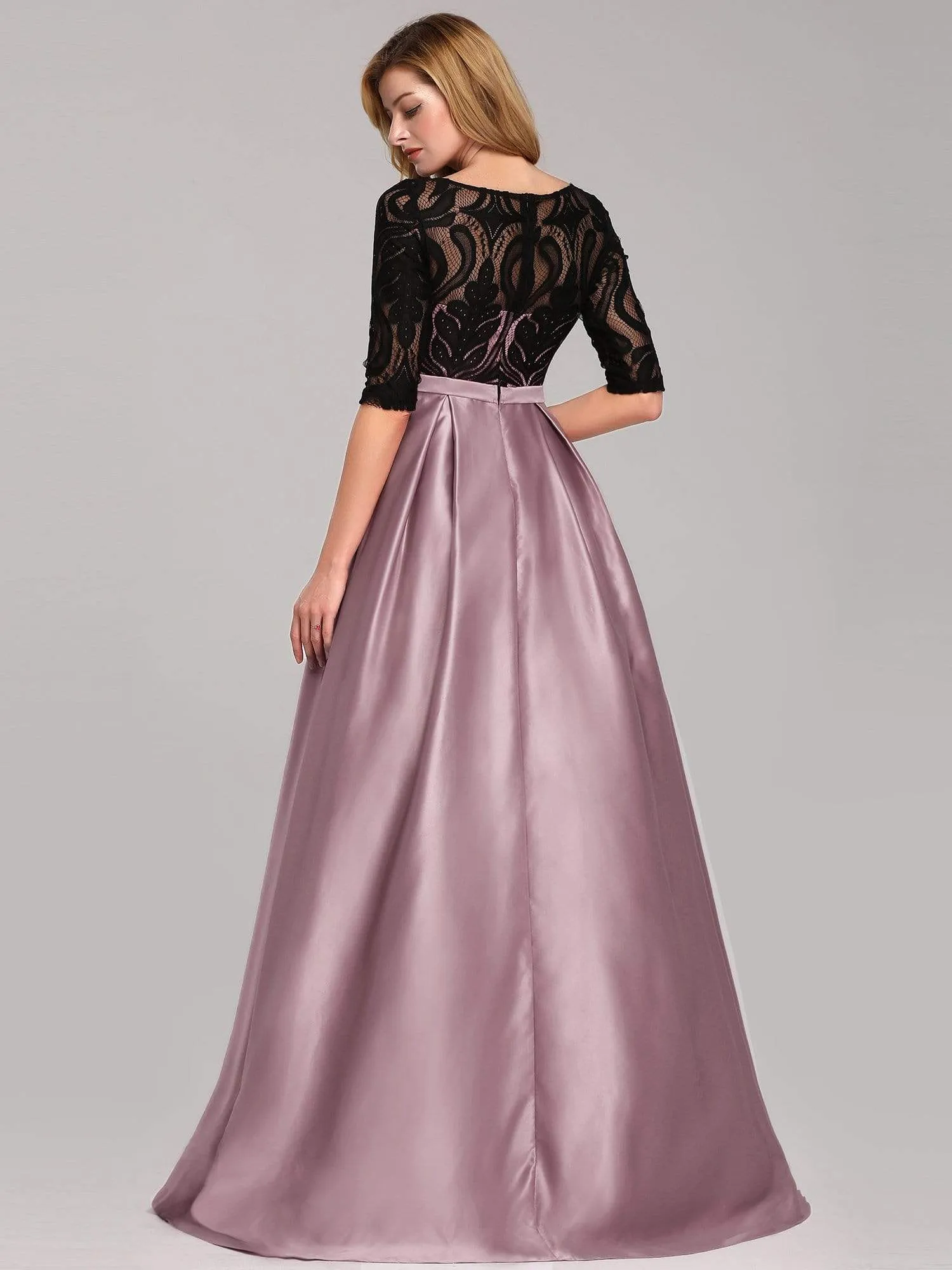 Round Neck Formal Evening Gowns for Women with Lace Sleeve