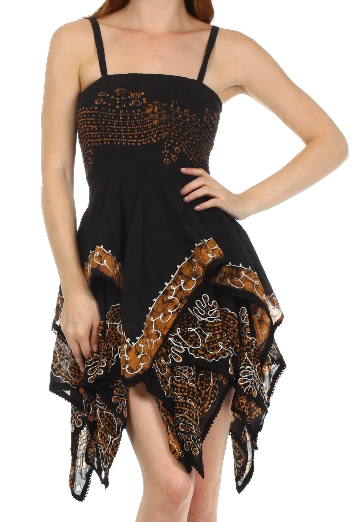 Sakkas Batik Handkerchief Hem Short Dress