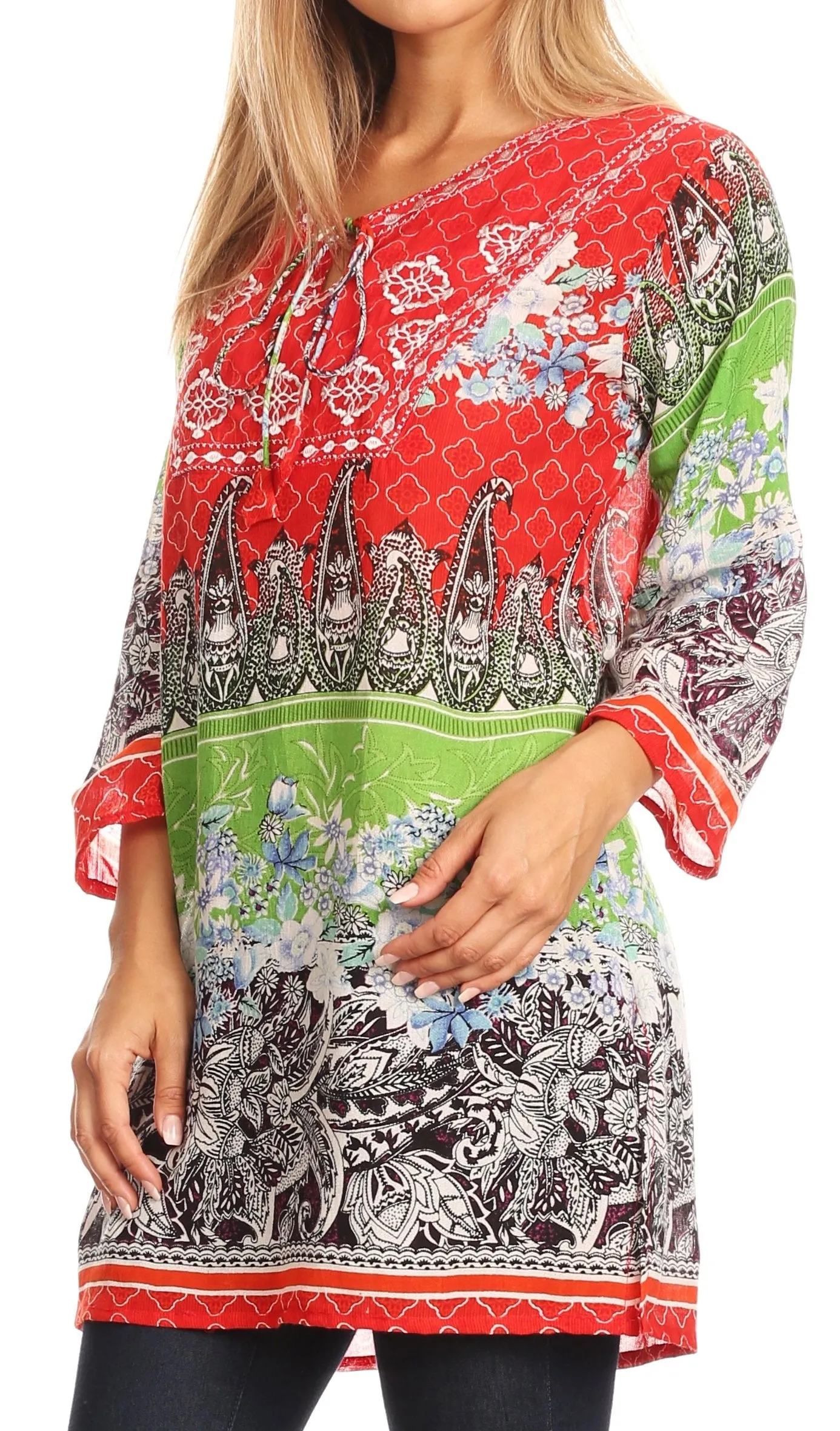 Sakkas Caterina Boho Lightweight Casual Embroidered Floral Tunic  / Blouse Top