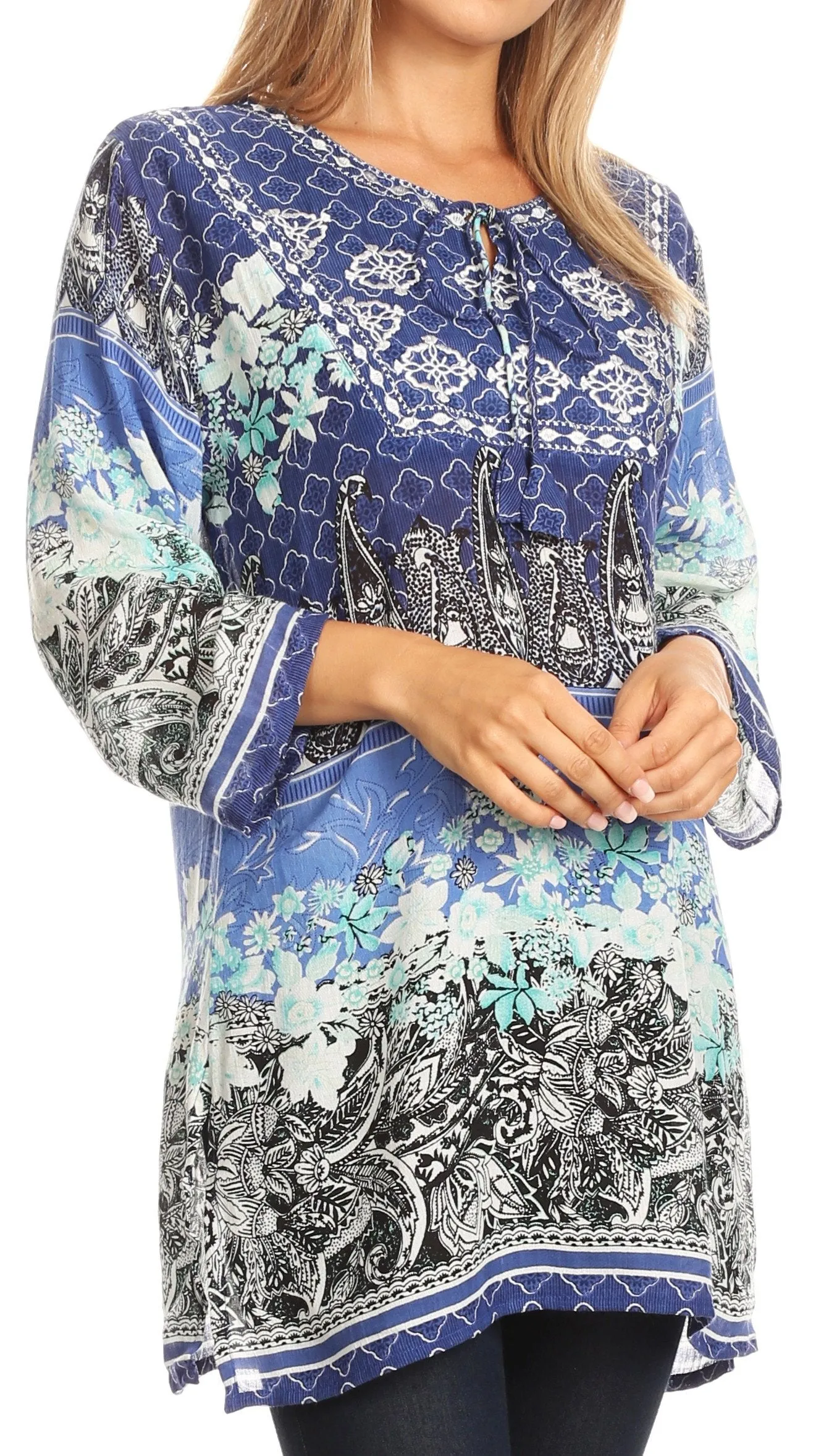 Sakkas Caterina Boho Lightweight Casual Embroidered Floral Tunic  / Blouse Top