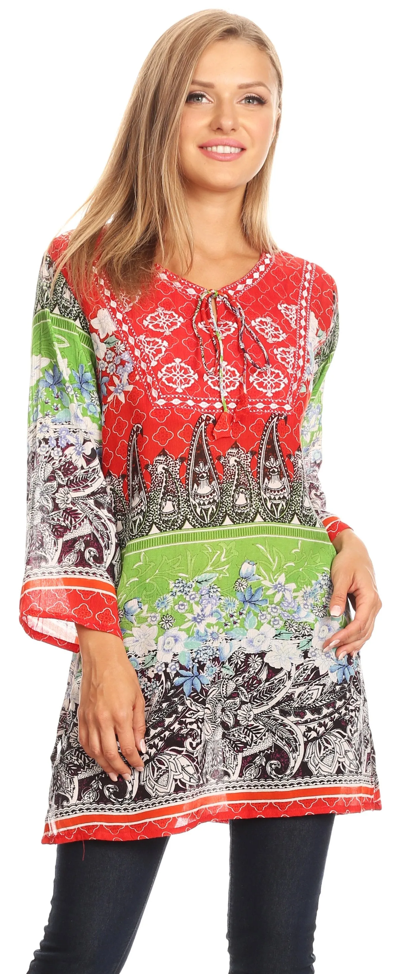 Sakkas Caterina Boho Lightweight Casual Embroidered Floral Tunic  / Blouse Top