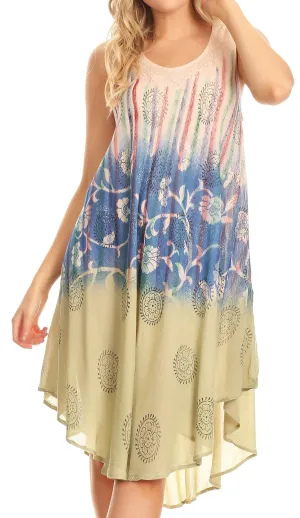 Sakkas Marina Dip Dyed Floral Batik Short Sleeve Dress / Cover Up