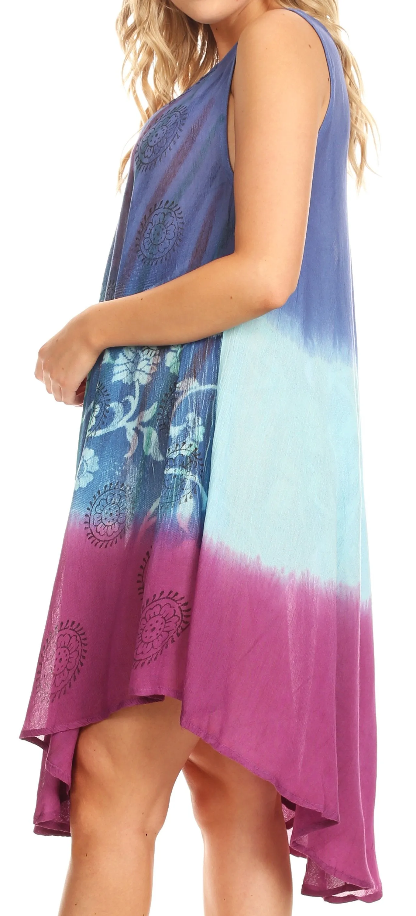 Sakkas Marina Dip Dyed Floral Batik Short Sleeve Dress / Cover Up