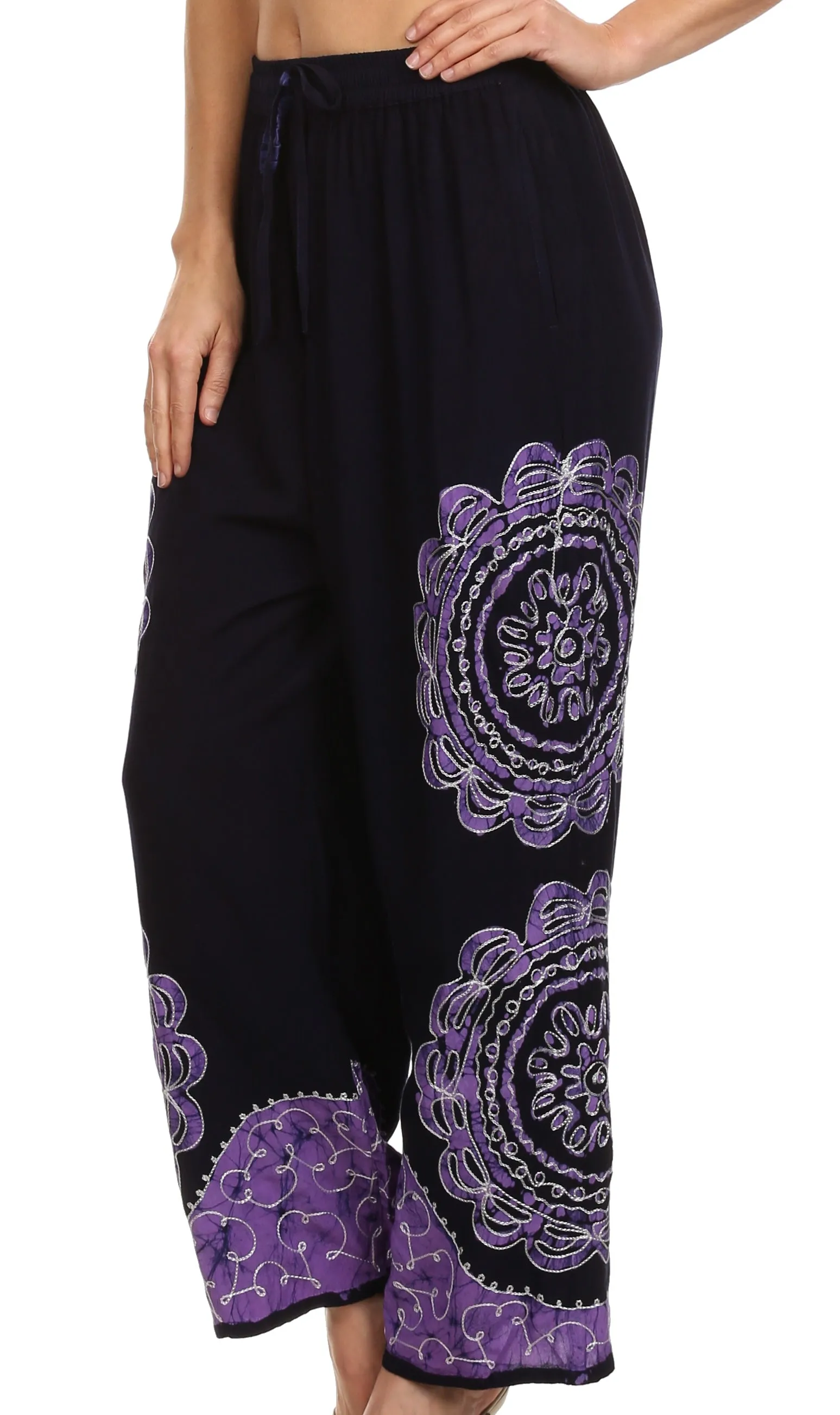 Sakkas Mase Floral Embroidered Adjustable Wide Leg Palazzo Pant