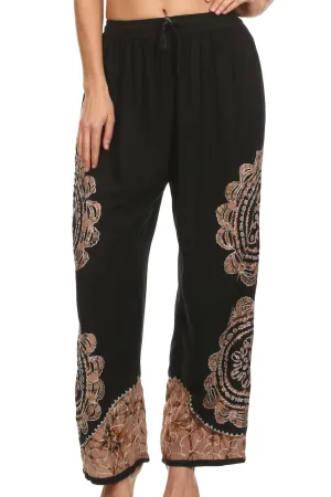 Sakkas Mase Floral Embroidered Adjustable Wide Leg Palazzo Pant