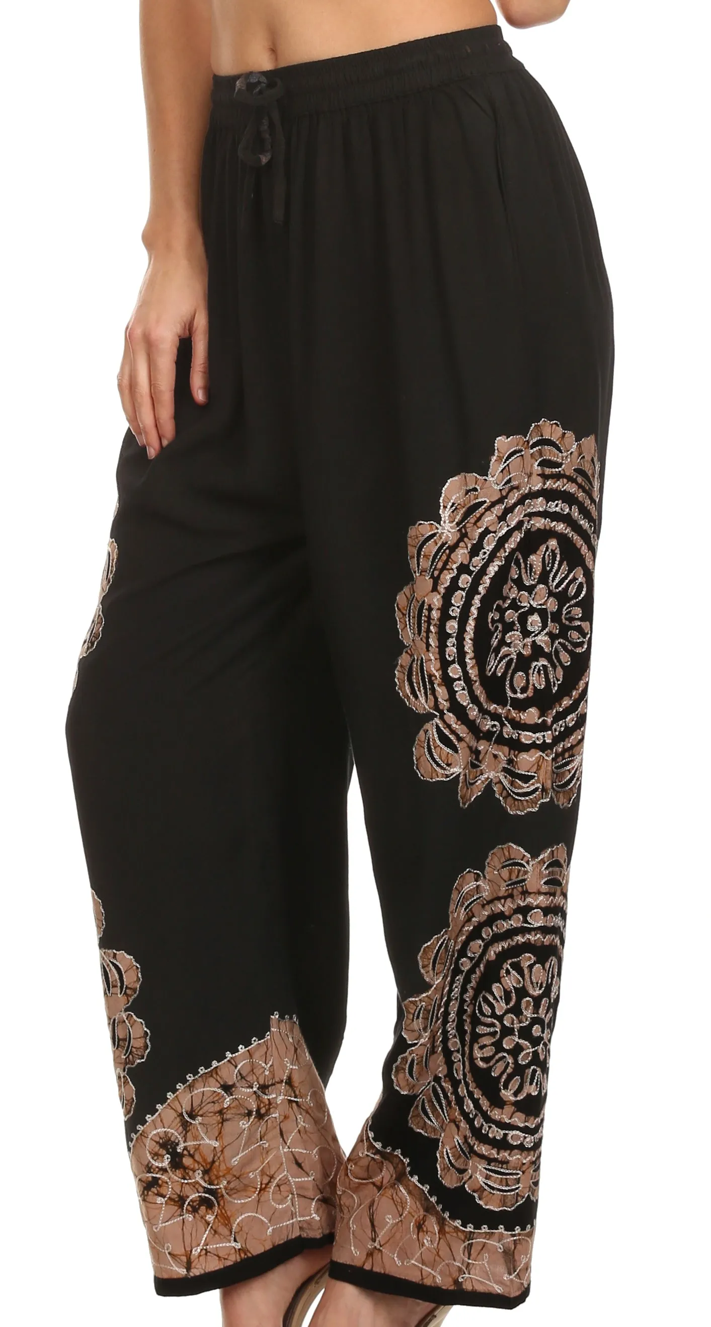 Sakkas Mase Floral Embroidered Adjustable Wide Leg Palazzo Pant