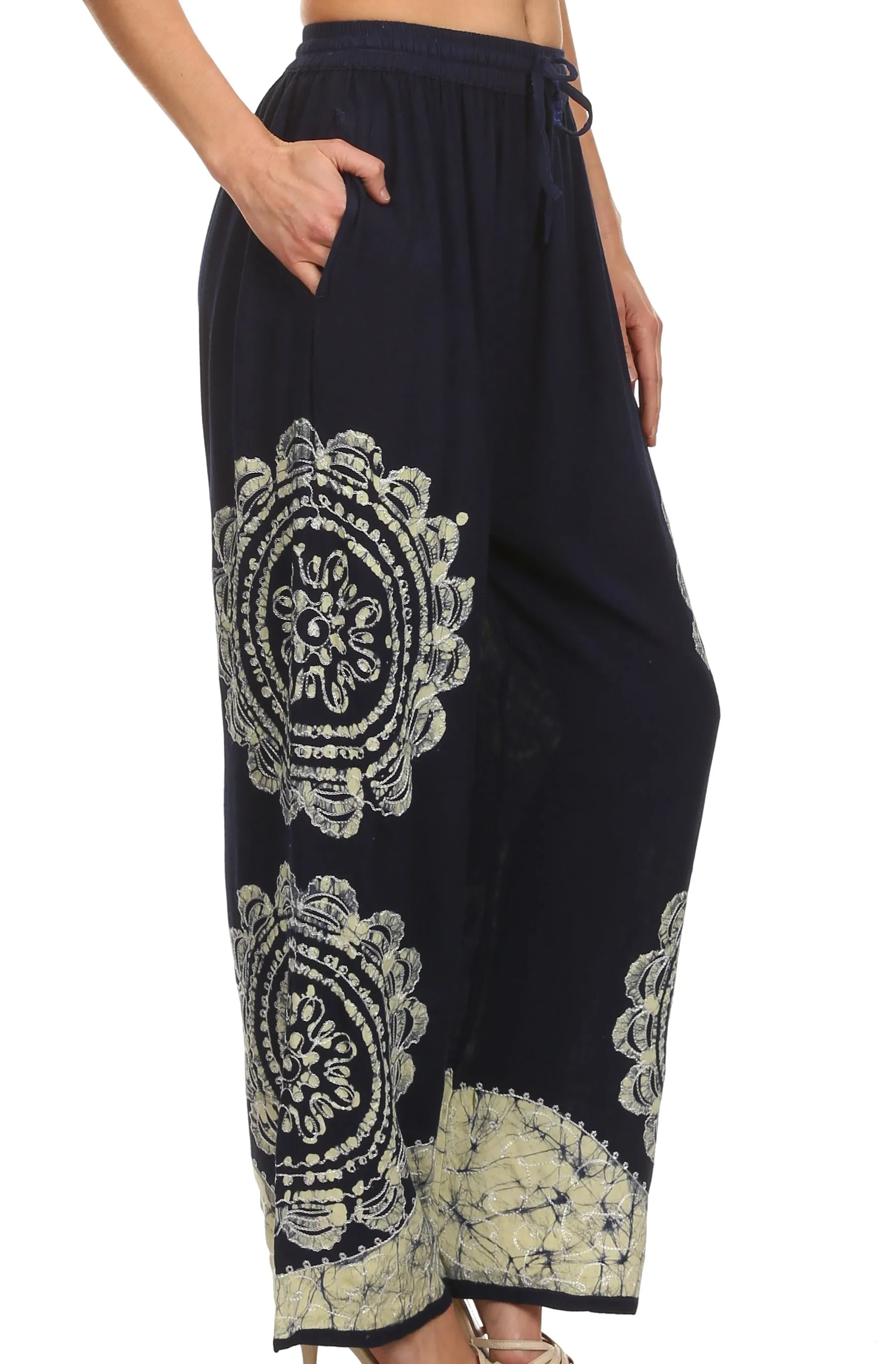 Sakkas Mase Floral Embroidered Adjustable Wide Leg Palazzo Pant