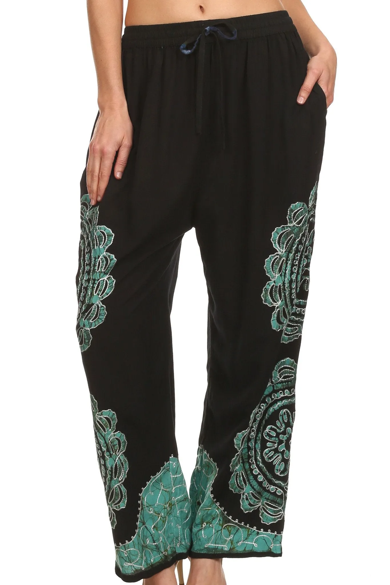 Sakkas Mase Floral Embroidered Adjustable Wide Leg Palazzo Pant