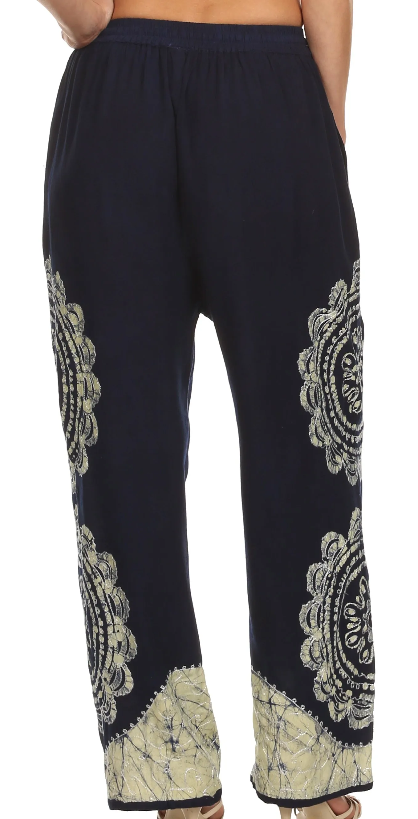 Sakkas Mase Floral Embroidered Adjustable Wide Leg Palazzo Pant