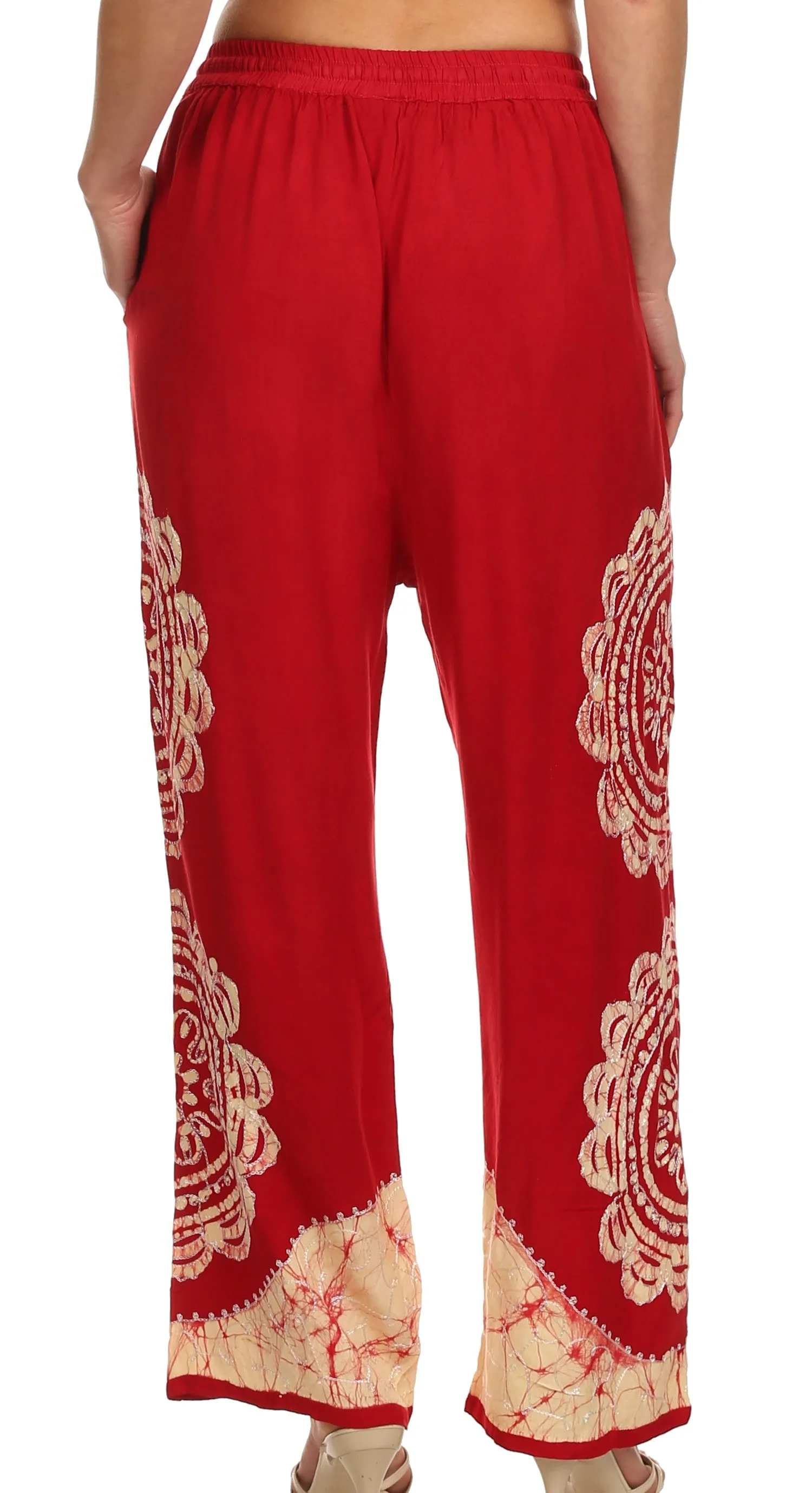 Sakkas Mase Floral Embroidered Adjustable Wide Leg Palazzo Pant